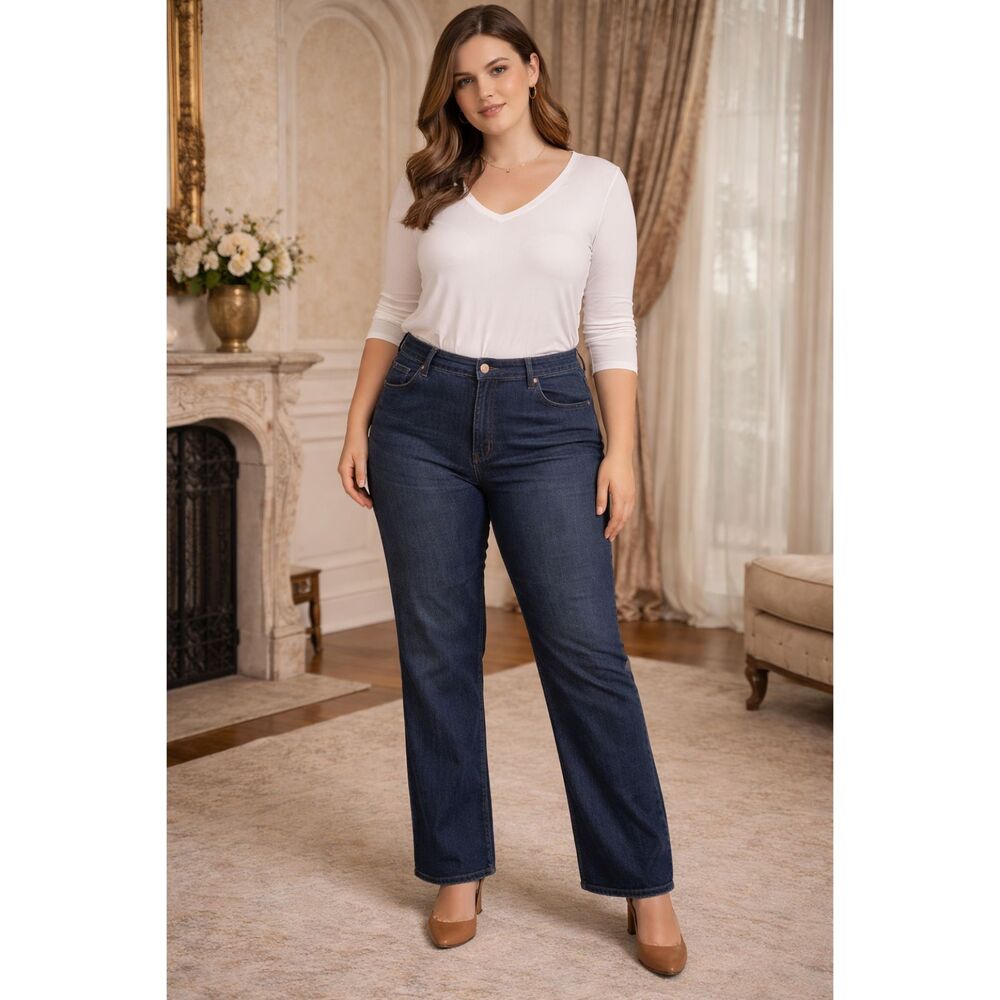 Gloria Vanderbilt Amanda Straight Leg Dark Wash Stretch Jeans Plus Size 24W